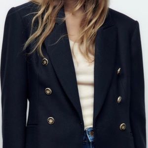 ZARA DOUBLE BREASTED PIQUE BLAZER